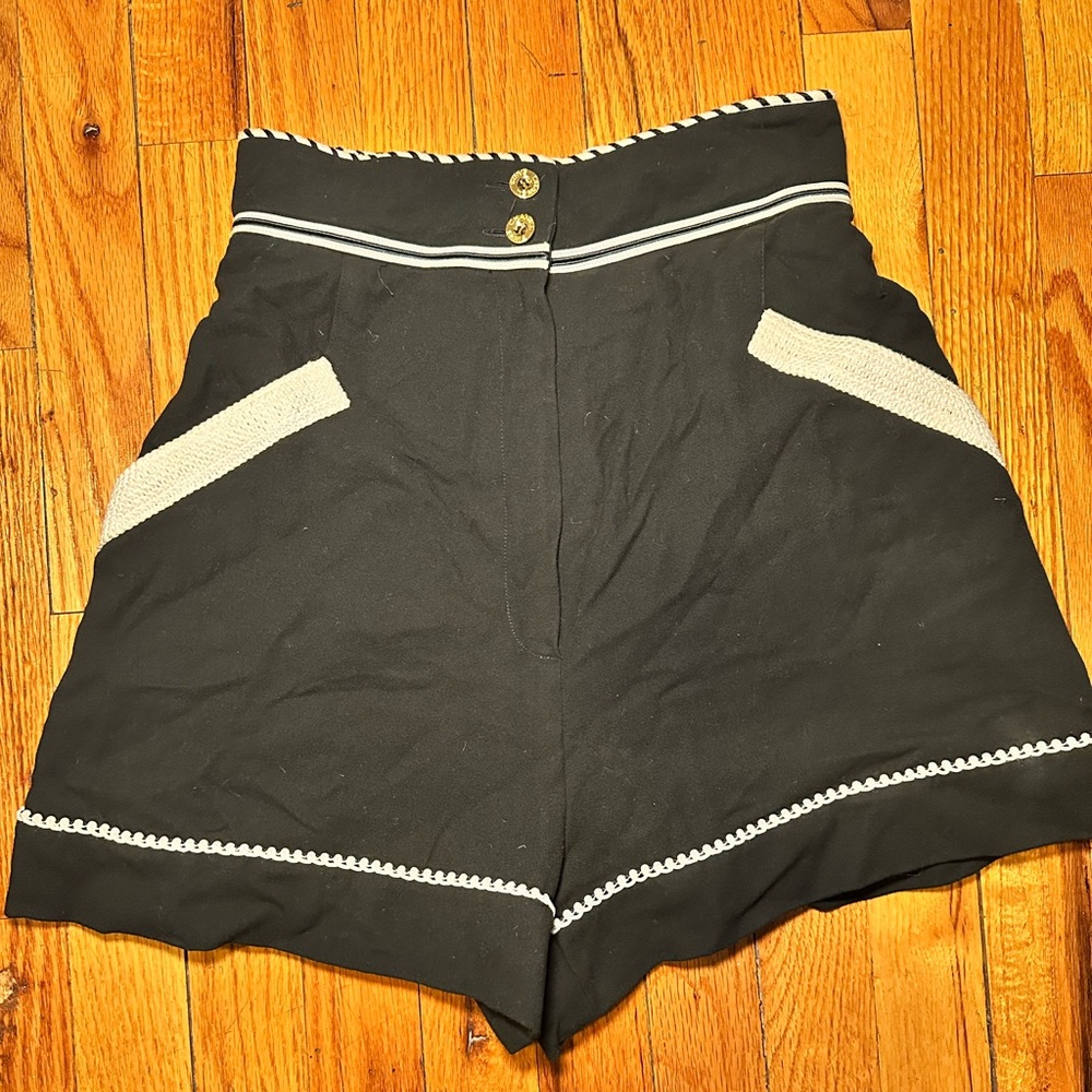 90s vintage CHANEL Black High-Waisted Shorts with Cream Trim